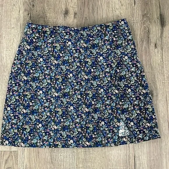 EUC Lulu’s Blue Floral Small Corduroy A Line Skirt with Slit Side Zip - Picture 1 of 6